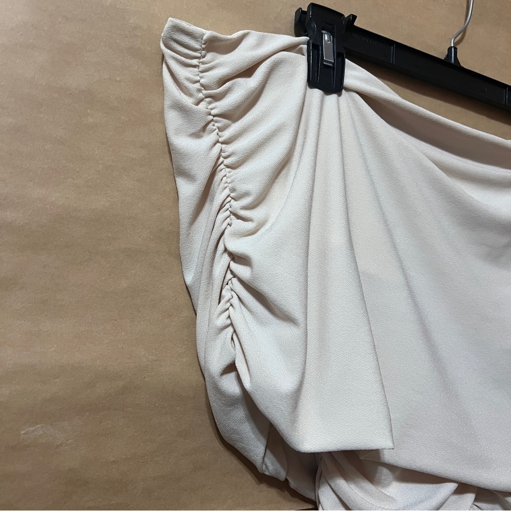 Pixie Market | Riva Ruched Off The Shoulder Top Crepe Jersey Beige Size M - Picture 5 of 12